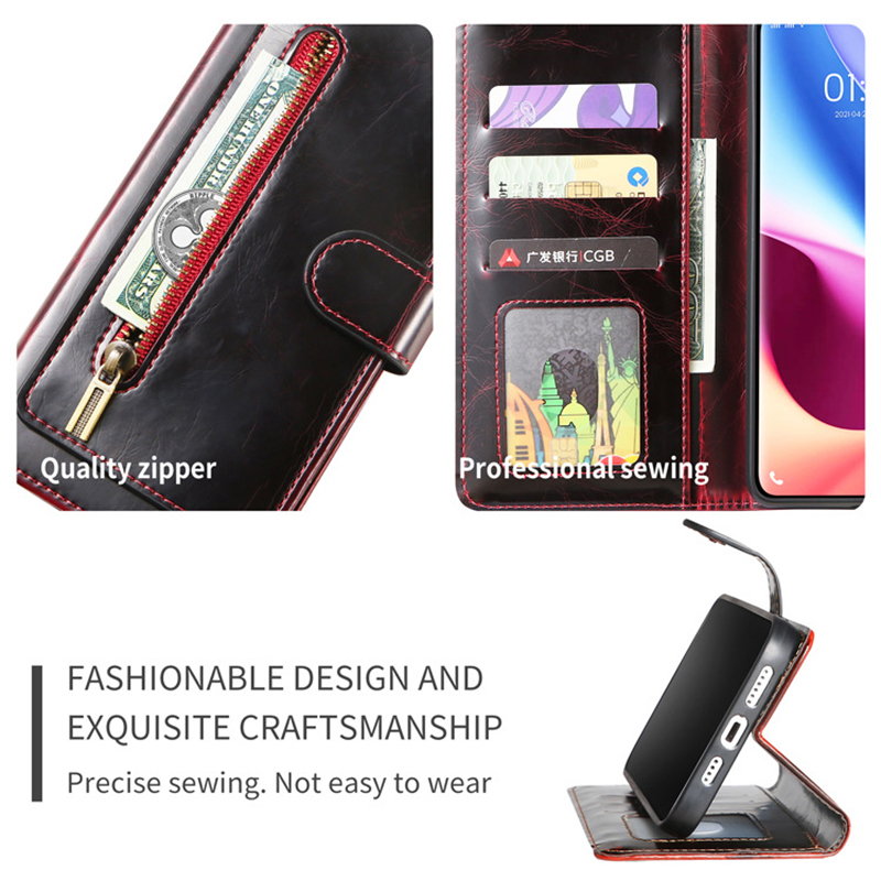 Flip-style Phone Case with Card Slot and Zipper Wallet for iPhone